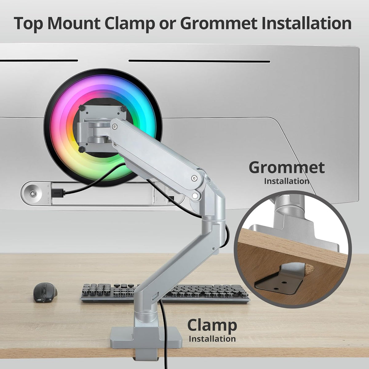 AVLT Single 34”-57” Monitor Arm Desk Mount fits One 44 lbs Heavy Duty Screen Full Motion Height Swivel Tilt Rotation Adjustable Gray Arm VESA 200x200 200x100 100x100 75x75