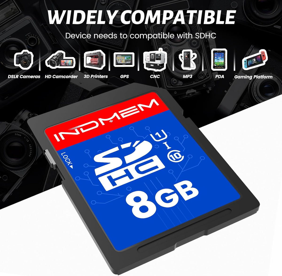 INDMEM SD Card 8GB, 8 Packs Class 10 8GB Flash Memory Card MLC Standard Secure Digital Cards Camera Card