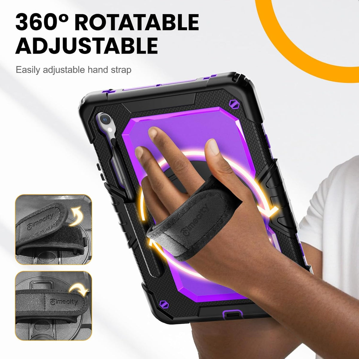 Timecity Case for Samsung Galaxy Tab S10 FE/ S9 FE 5G 10.9 Inch/ S9 11 Inch - Heavy Duty Protective Cover with Screen Protector, Rotating Stand, Shoulder Strap & S Pen Holder | Kids-Friendly, Purple