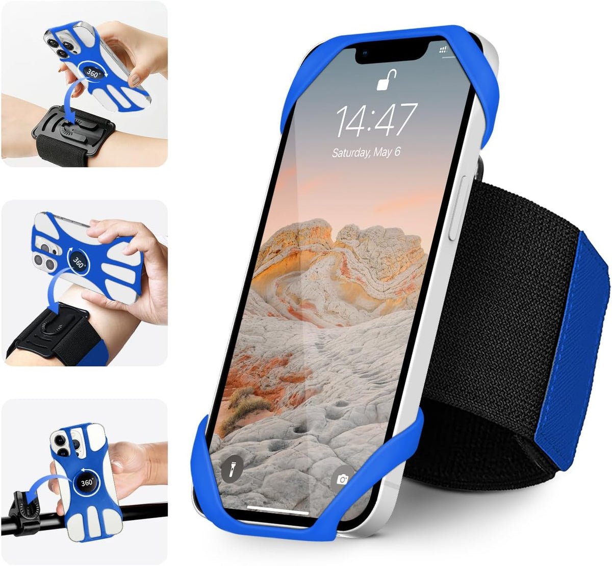 3in1 Phone Holder for Running,Arm Band/Wrist Holder/Bike Mount,Phone Armbands 360° Rotation & Detachable Fit All 4.5-7" Cellphone for iPhone 16/15/Pro/ProMax/14/13/12/mini/Pro Max/XS/XR