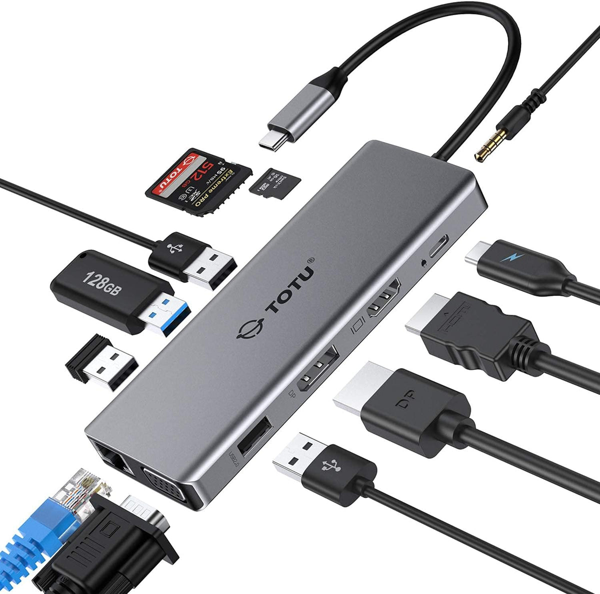 USB C Hub, TOTU Upgraded 13 in 1 Type C Hub to 4K HDMI & DP, VGA, 2 USB3.0/2 USB2.0/75W PD, Triple Display Docking Station for MacBook Pro and Windows USB C Systems, macOS only Support Mirror 1