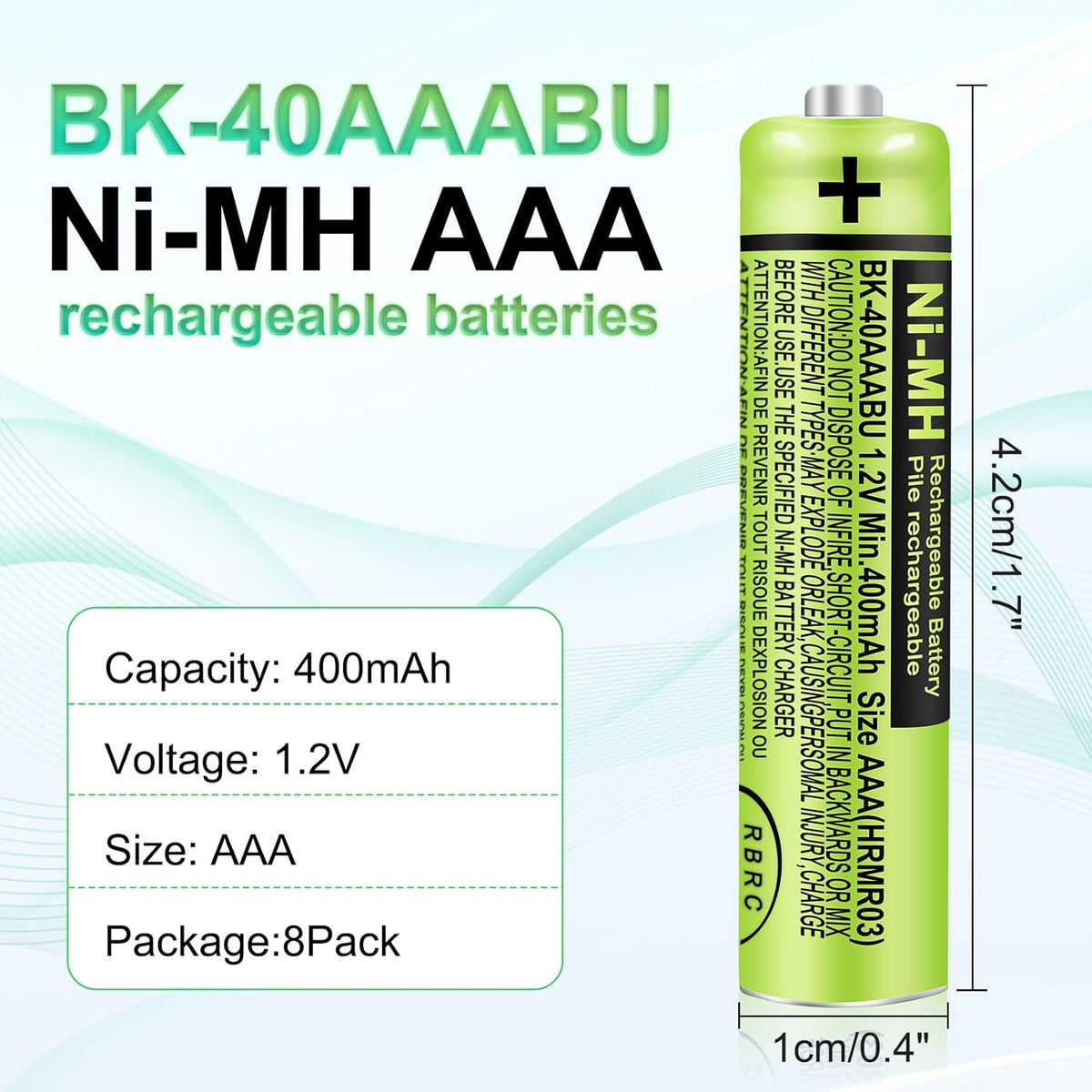 8 Pack BK-40AAABU Ni-MH AAA Rechargeable Battery for Panasonic,1.2v 400mah Rechargeable AAA Batteries Panasonic Cordless Phones, Electronics,Remote Controls