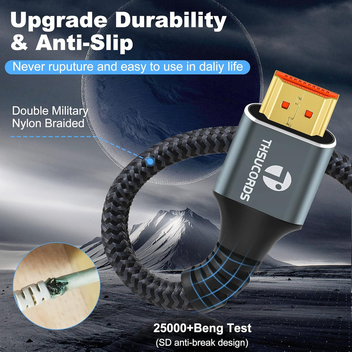 8K 4K 3.3FT, 2.1 8K@60Hz, 4K@120Hz 144Hz 48Gbps TV/PS5/HDTV/Blu-ray Thsucords HDMI Cable High Speed Braided HDMI