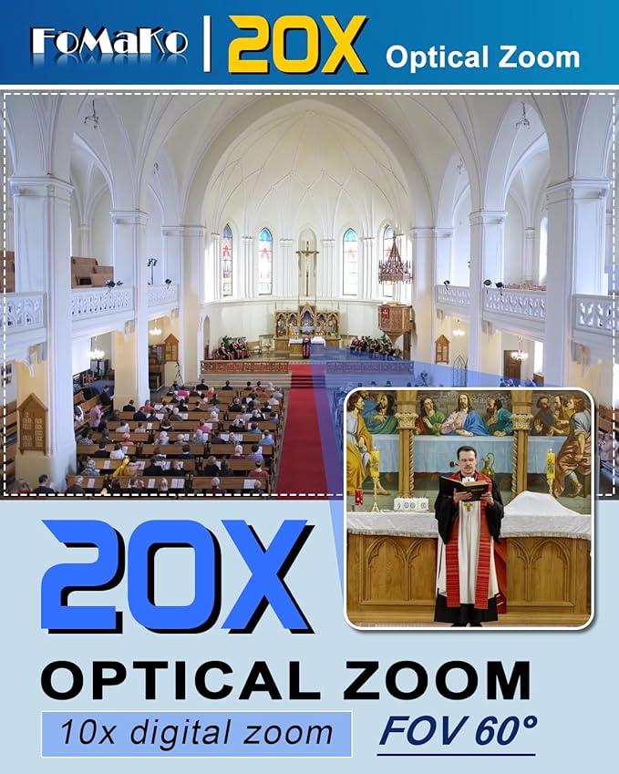FoMaKo AI Auto Tracking HDMI PTZ Camera 20x Optical Zoom for Church Services Worship Education(2pcs) + KC608 Pro PTZ Controller (FMK12UH Prox2 + KC608 Pro)