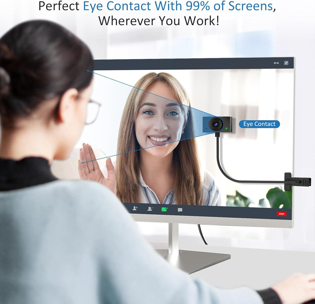 Webcam 1080P for PC, Eye Contact Webcam for Desktop Computer (Grey)