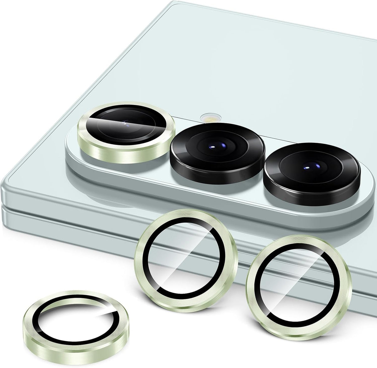 for Samsung Galaxy Z Fold 7 Camera Lens Protector, Individual Metal Ring Tempered Glass Lens Cover, [Strong Adsorption] Scratch Resistant Ultra-Thin HD Clear Lens Cover, 1 Set-Green