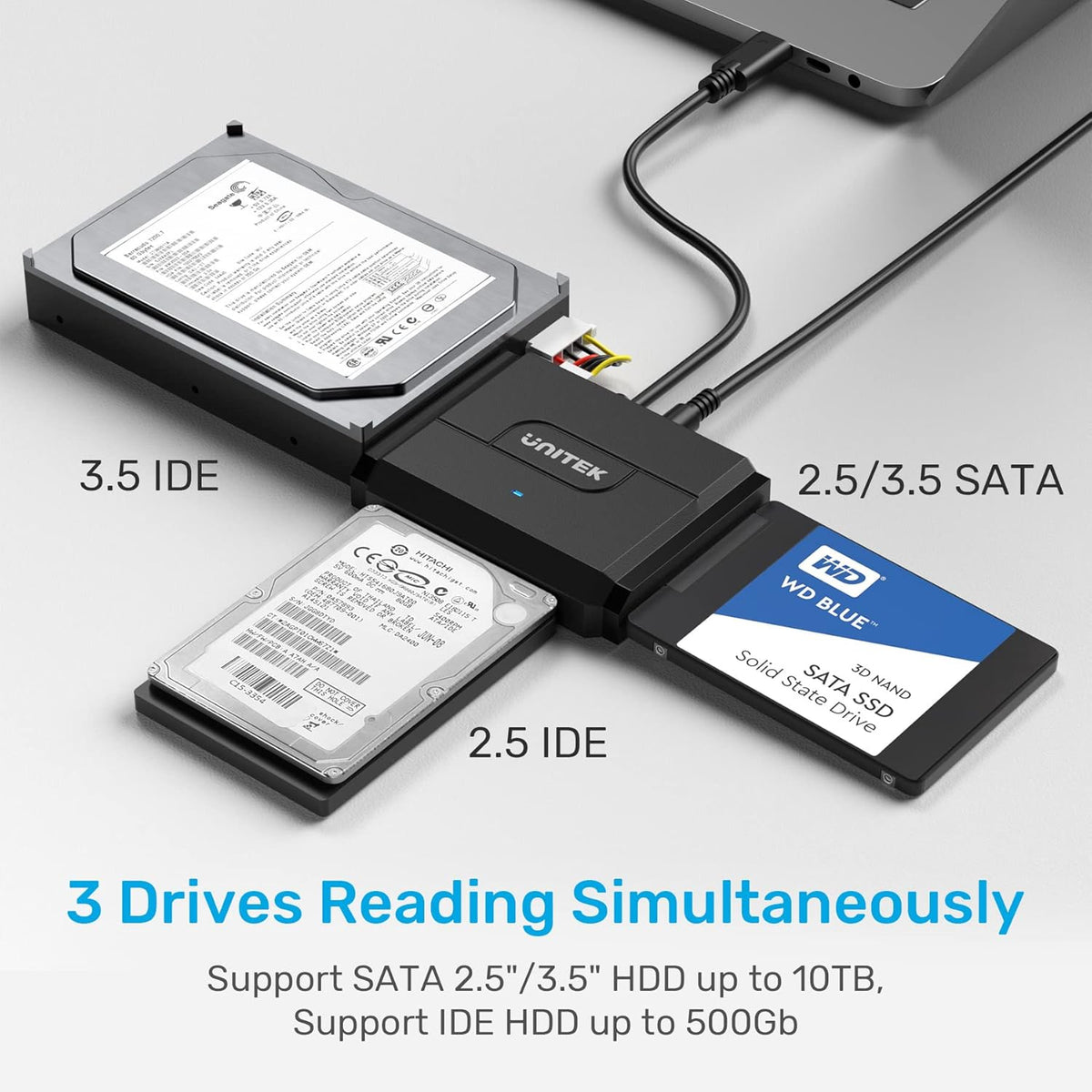 Unitek IDE/SATA to USB C 3.0 Adapter, Universal IDE Hard Drive Little Triangle pro Converter for 2.5"/3.5" Inch IDE and SATA External HDD/SSD, Support 10TB