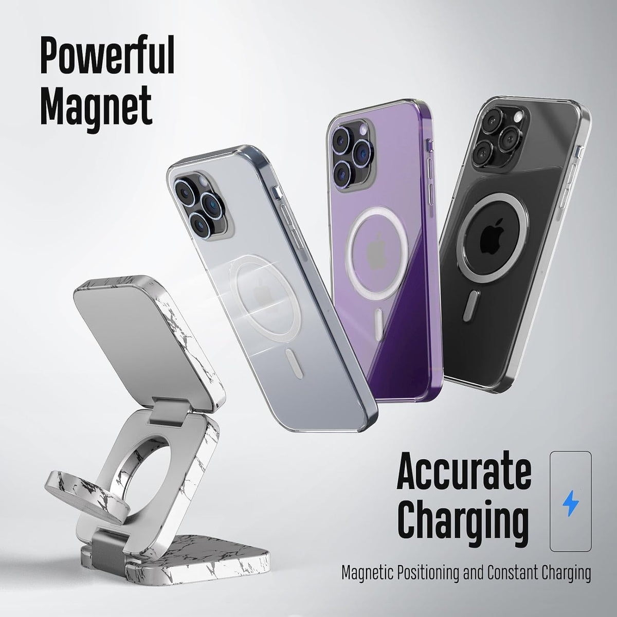 Fast Wireless Charger, Magnetic Foldable 3 in 1 Charging Station for iPhone 16/15/14/13/12/Pro/Plus/Pro Max, 5W Portable Charger for Apple Watch9/8/7/6/5/4/SE, for Airpods