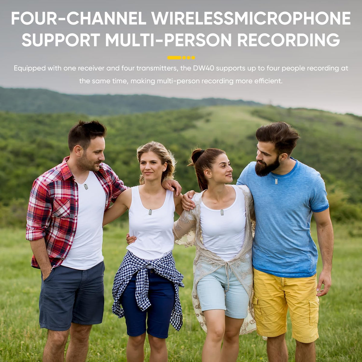 7RYMS iRay DW40 4-Channel Wireless Microphone for Cameras, Camcorders, iPhones, Android Phones, Wireless Lavalier Mic-Noise Canceling, 656ft Range, 12.5H Working, Lav Mic for Video Recording(White)
