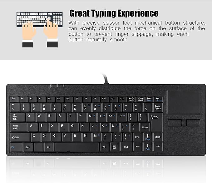 USB Touchpad Keyboard - Mini Design with Stable USB HUB Port 86-Key Wired Keyboard with Built-in Trackpad for Enhanced Stability and Connectivity