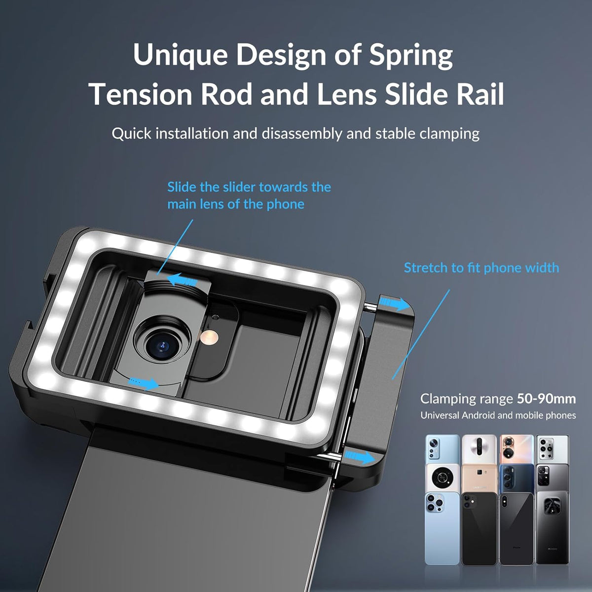 APEXEL 17mm+37mm Thread Adapter with LED Fill Light, One-Piece Phone Adapter for Android/iPhone, Attachments for Macro/Wide Angle/Fisheye/Flow/Radial/Star Filter/Kaleidoscope Lens