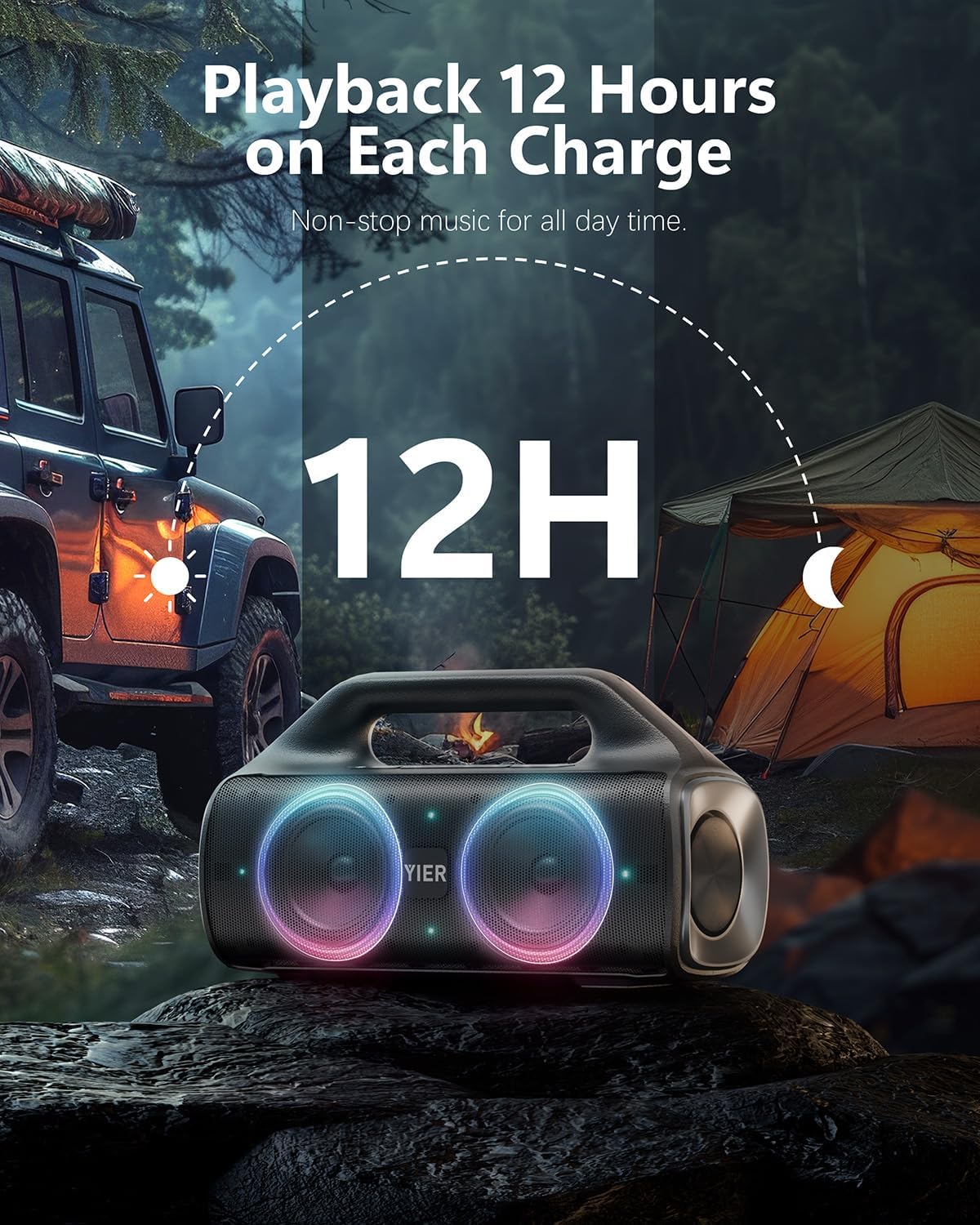 Speakers, 80w (Peak) Portable Wireless Speaker with Lights, Stereo Loud Sound, IP67 Waterproof, Deep Bass Outdoor Speakers Bluetooth 5.0 Dual Pairing for Home Party Beach Camping, Gifts