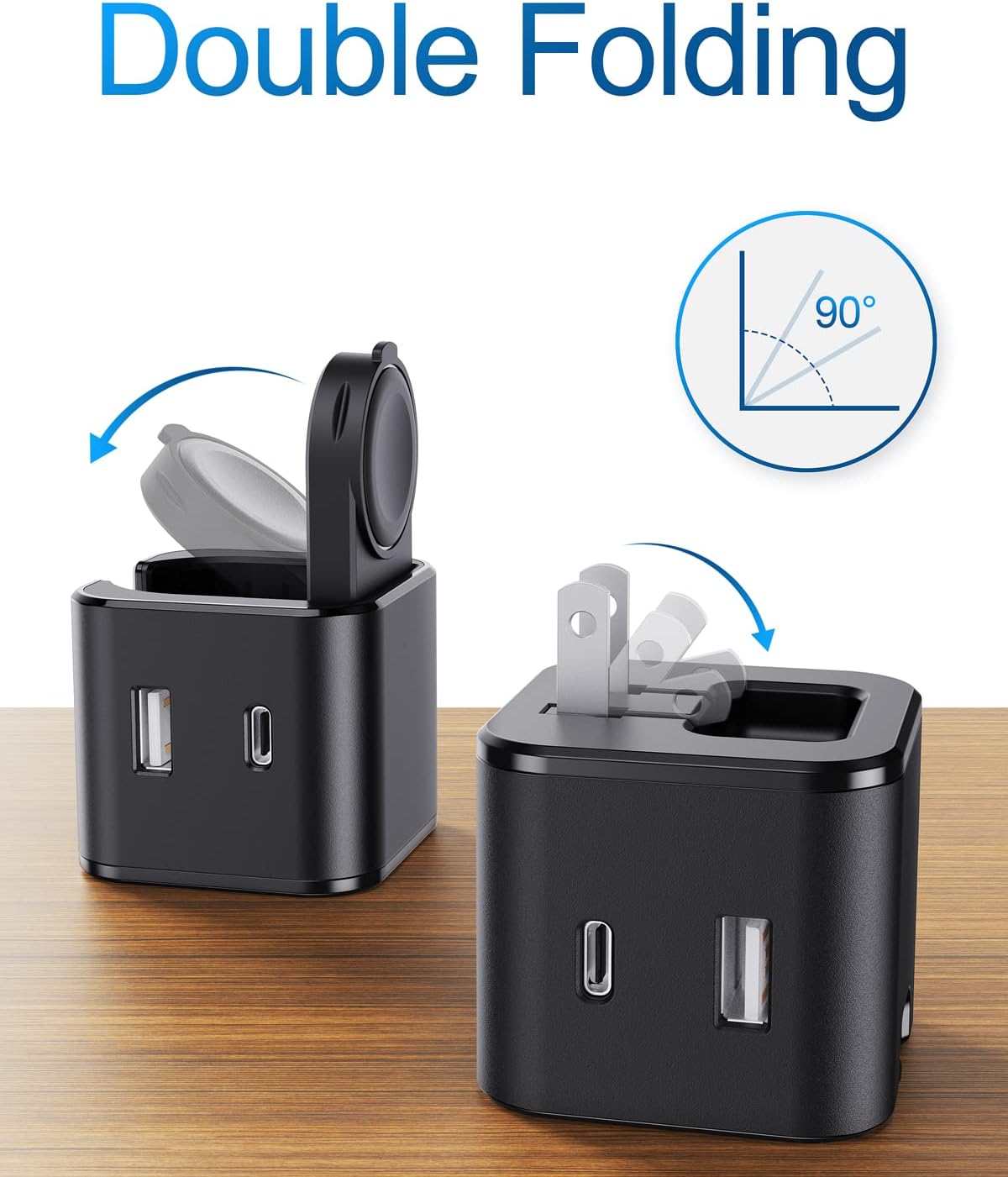 36W for Apple Charging Block with Built-in Watch Charger, Foldable PD Fast Charger Block for iPhone, Dual Ports Wall Charger Compatible with Apple Watch iPhone AirPods(Black)