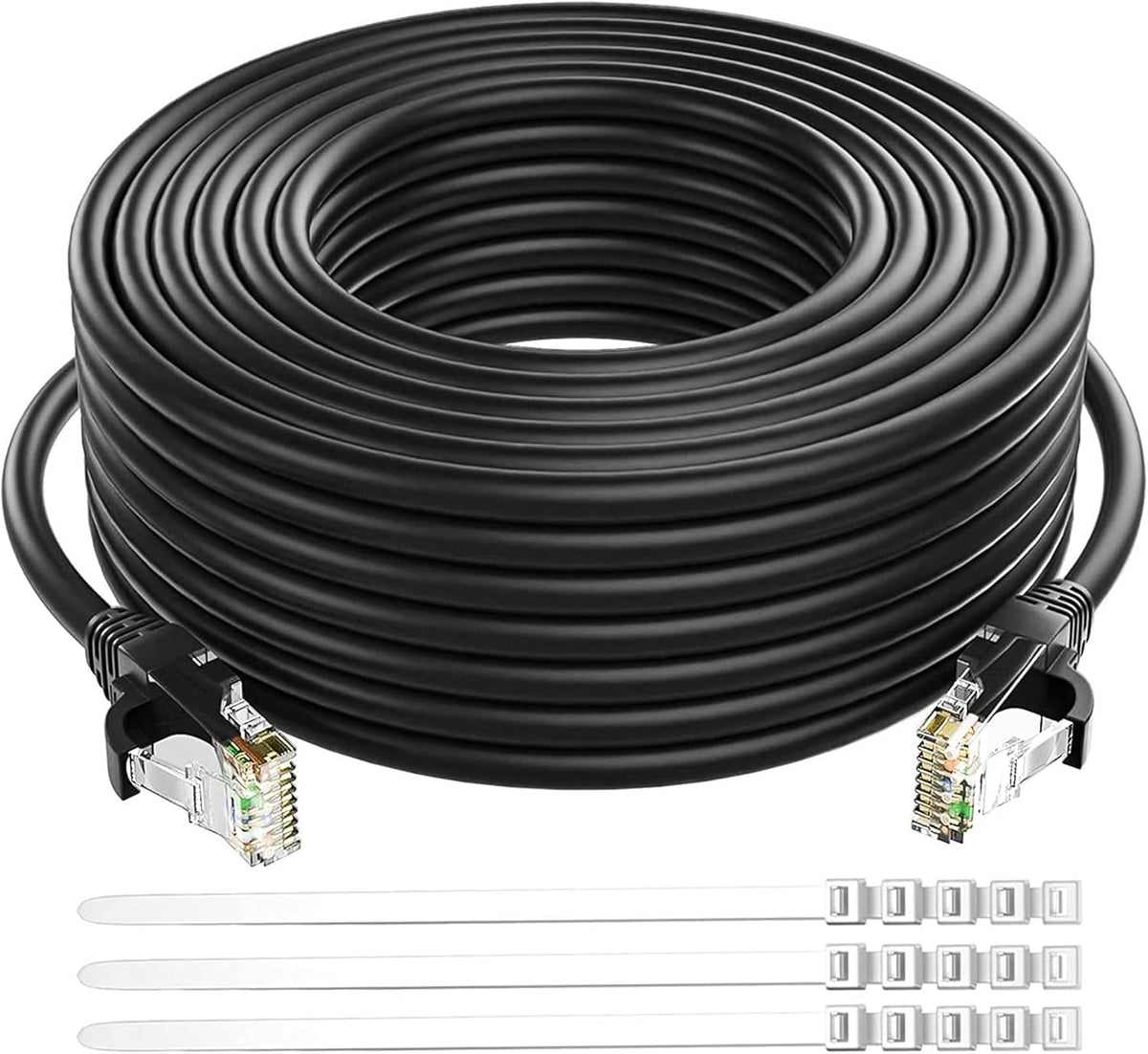 6 150 RJ45 Adoreen Cat Ethernet Cable Ft-Black, Outdoor & Indoor Snagless Long Round Network Cable, POE, Soft Flexible