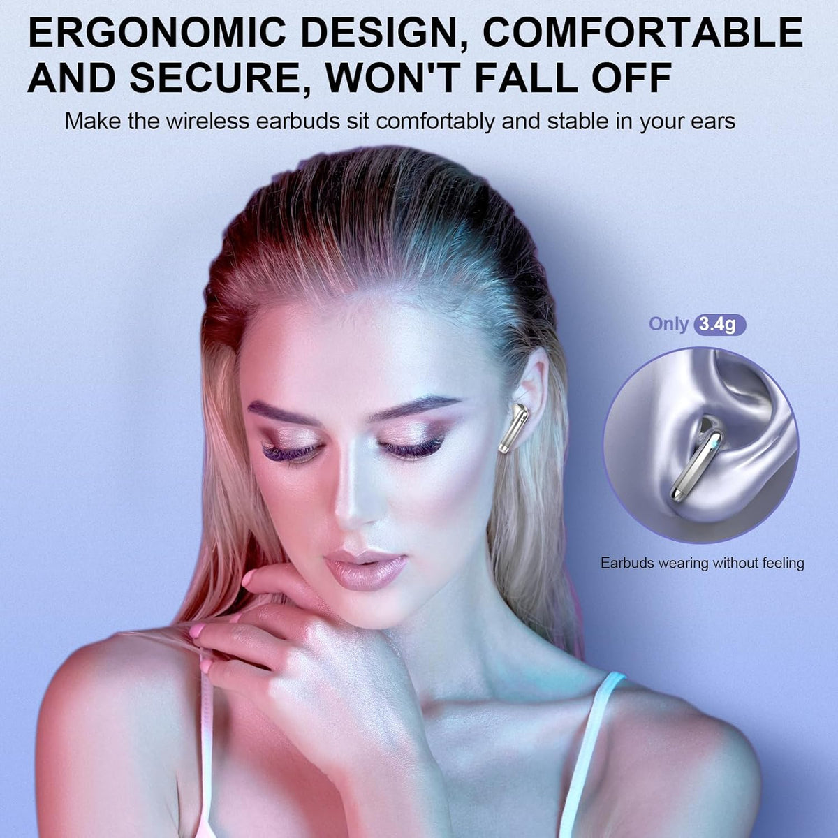 Wireless Earbuds, Bluetooth Headphones 48H Playtime Ear Buds with LED Power Display, IPX7 Waterproof Bluetooth 5.4 Earphones in-Ear Earbuds with 4 Mic for Android iOS Cell Phone Laptop, Silver