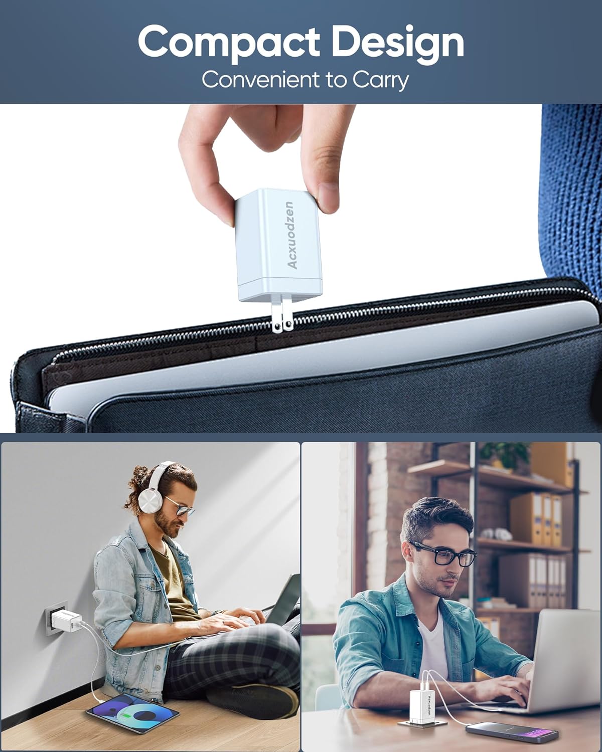 [2 Pack] USB C Charger Block 160W, 3-Port GaN Super Fast Charger, Dual 65W Type C Charging Block, Foldable QC3.0 Laptop Fast Charging for MacBook, iPhone, Samsung, Galaxy, iPad, Android, White