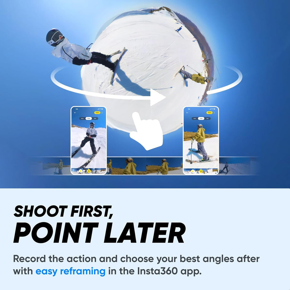 Insta360 X3 Snow Kit (New Version) - 360 Action Camera with 5.7K 360 Active HDR Video, 4K Single-Lens Camera, Waterproof, FlowState Stabilization, 2.29" Touchscreen, AI Editing, Wintersports