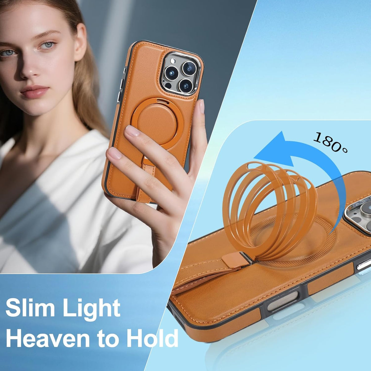 Leather Case, Suitable for iPhone 16 Pro Case, Invisible Magnetic Design, Equipped with a Lanyard and Foldable Stand, Black, Yellow and red (Yellow, iPhone 16 Pro)