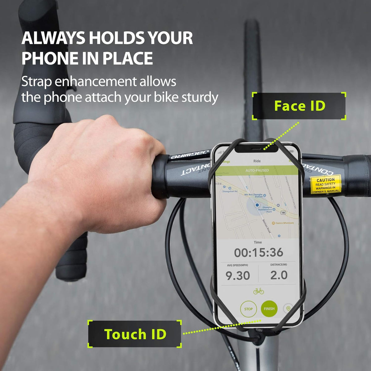 BONE】 Bike Tie Pro 4 Bike Phone Mount Bicycle Phone Holder for Stem Mounting 4.7"-7.2" Cell Phones, Ultra Light Phone Mount for Bike Motorcycle, Designed for Road Bicycle Accessories - Black
