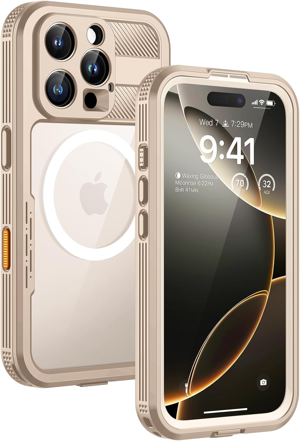 Lanhiem Magnetic for iPhone 16 Pro Case, IP68 Waterproof Dustproof Case, [Compatible with Magsafe] [Built-in Screen Protector] Full Body Heavy Duty Rugged Phone Cover 6.3 inch, Desert
