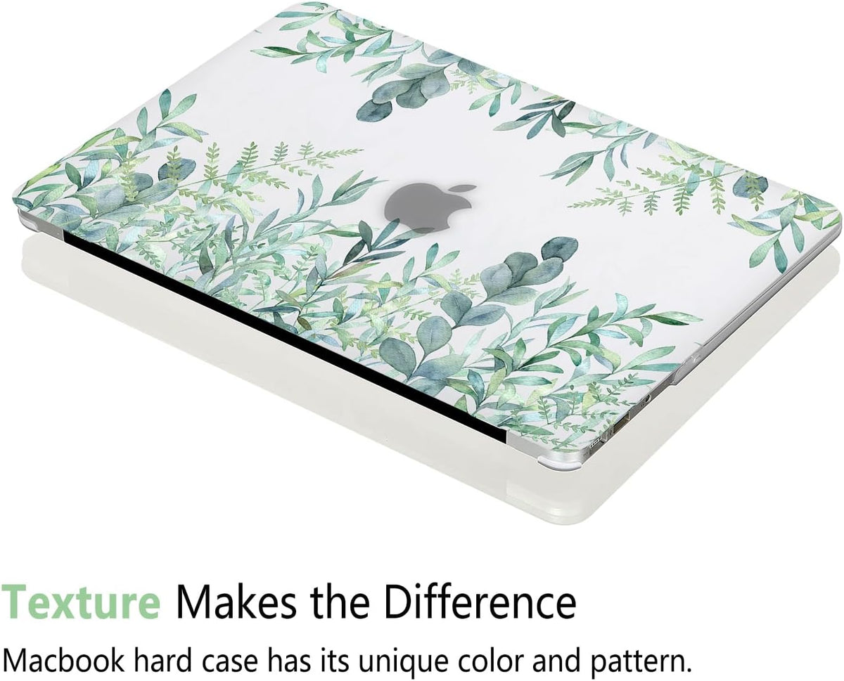 Case for MacBook Pro 13 inch M2 M1 A2338 A2289 A2251 A2159 A1989 A1706 2023-2016 Release with Touch ID, 6 in 1 Matte Clear Shell&Keyboard Cover&Screen Protector&Webcam Cover, Green Plants