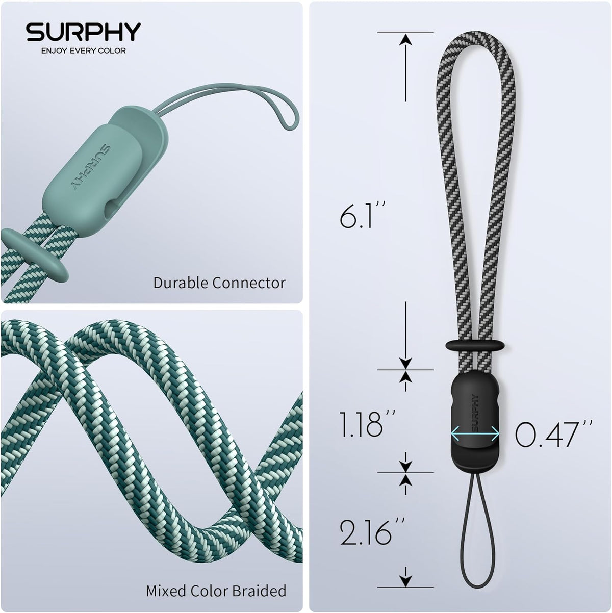 SURPHY 2 Pack Phone Lanyard for Cellphone Case, Phone Wrist Strap for Case, Cellphone Strap with 2-Color Braided, Charm Wrist Lanyard for Women and Men, Black & Green