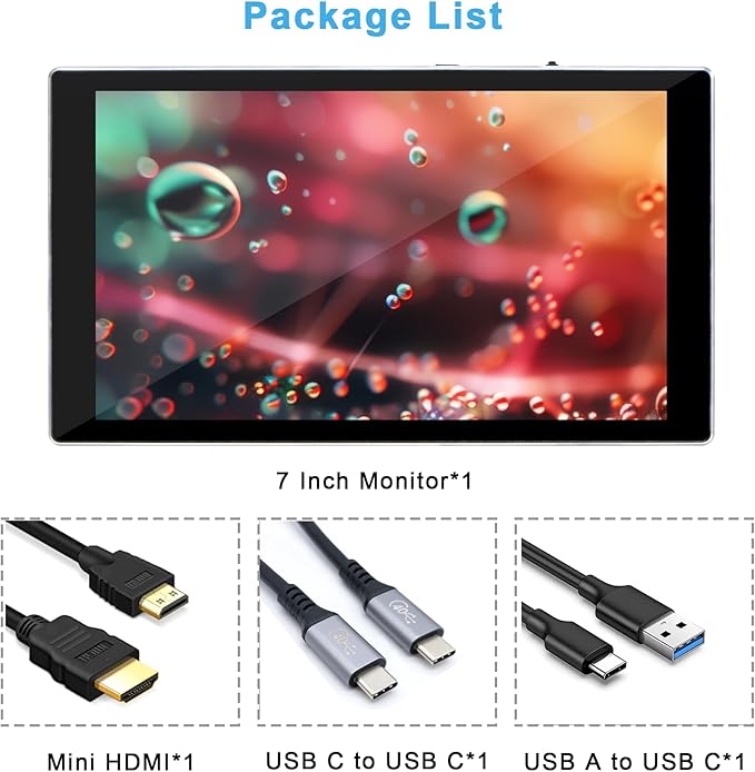 7 inch Portable Monitor 1080P FHD 60Hz Mini Pocket Touchscreen Display USB C HDMI Ultra Thin Lightweight IPS Second Screen Gaming for Raspberry Pi 5/4 PC/Laptop/PS5/XBOX/Switch