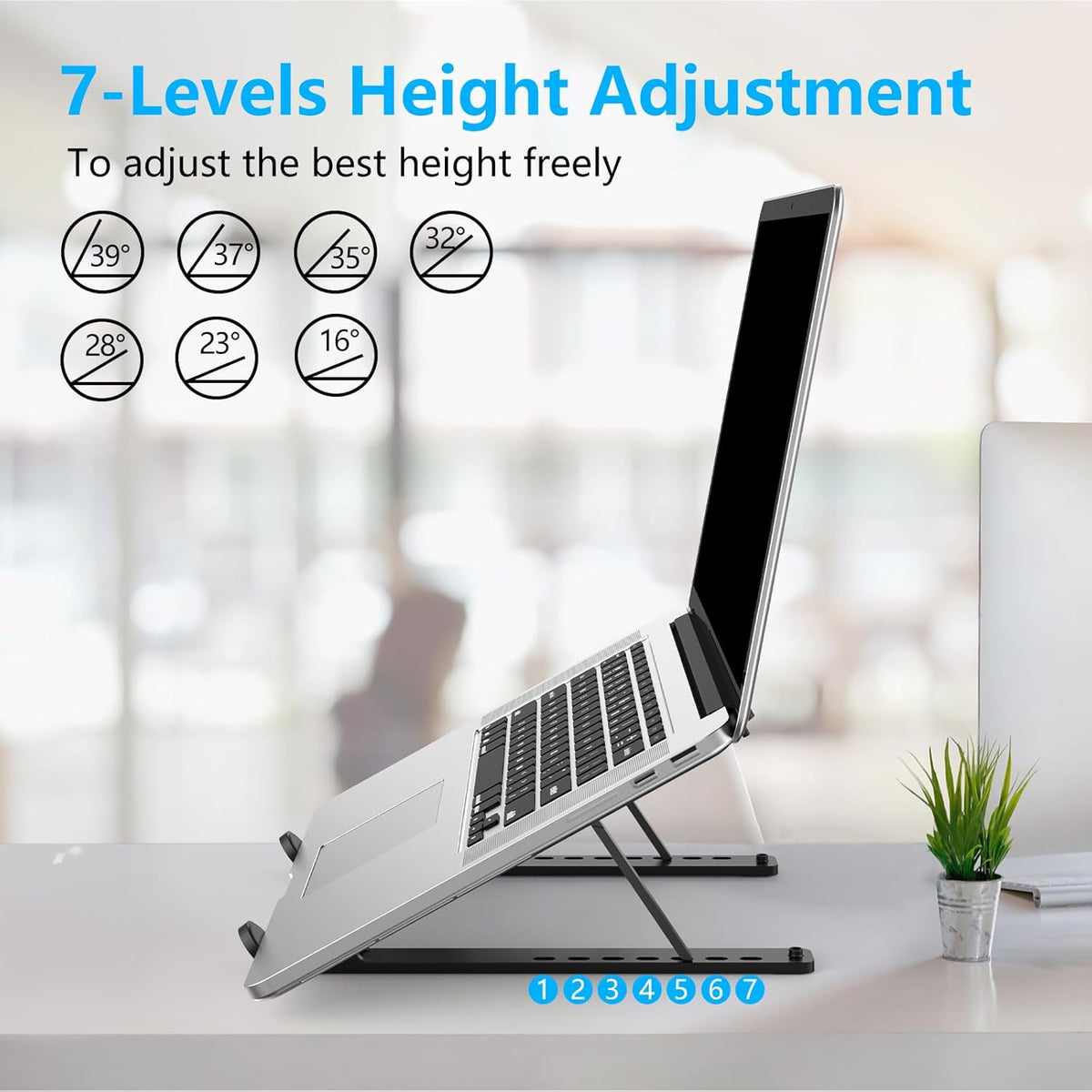 Adjustable Laptop Stand, Portable Laptop Riser for Desk, ABS+Silicone Foldable Ventilated Cooling Notebook Holder Stand for 10-15.6” Laptops,Tablets