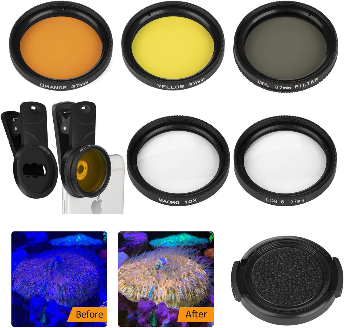 Reef Coral Lens Phone Kits 5 Lenses Kit 1 Dust Shield Case 2 Lens Clips