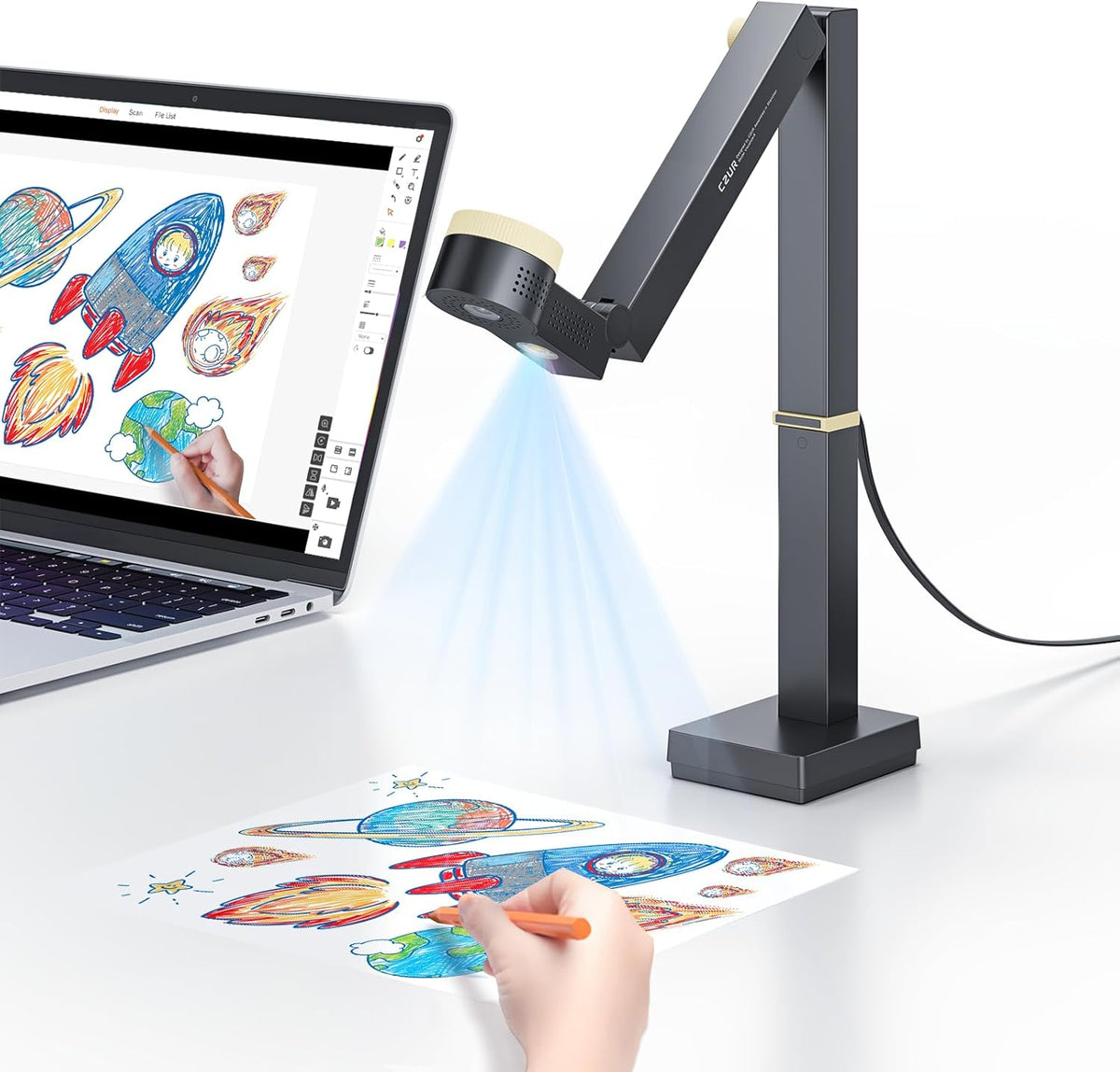 CZUR Fancy S Pro USB Document Camera for Teacher, 12MP 4K Webcam with Microphone and LED Light, Up to 60fps, Auto Focus, for Remote Teaching, Web Conference, for Mac and Windows, Black