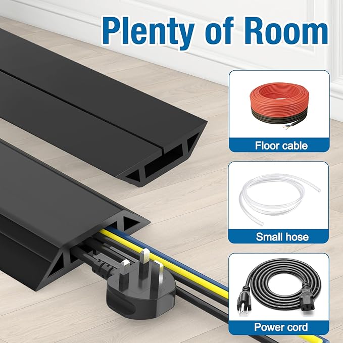 Eapele 10 ft Floor Cord Cover Heavy Duty Cable Protector, Easy to Unroll, Prevent Trip Hazard for Home Office or Outdoor Settings (Black)