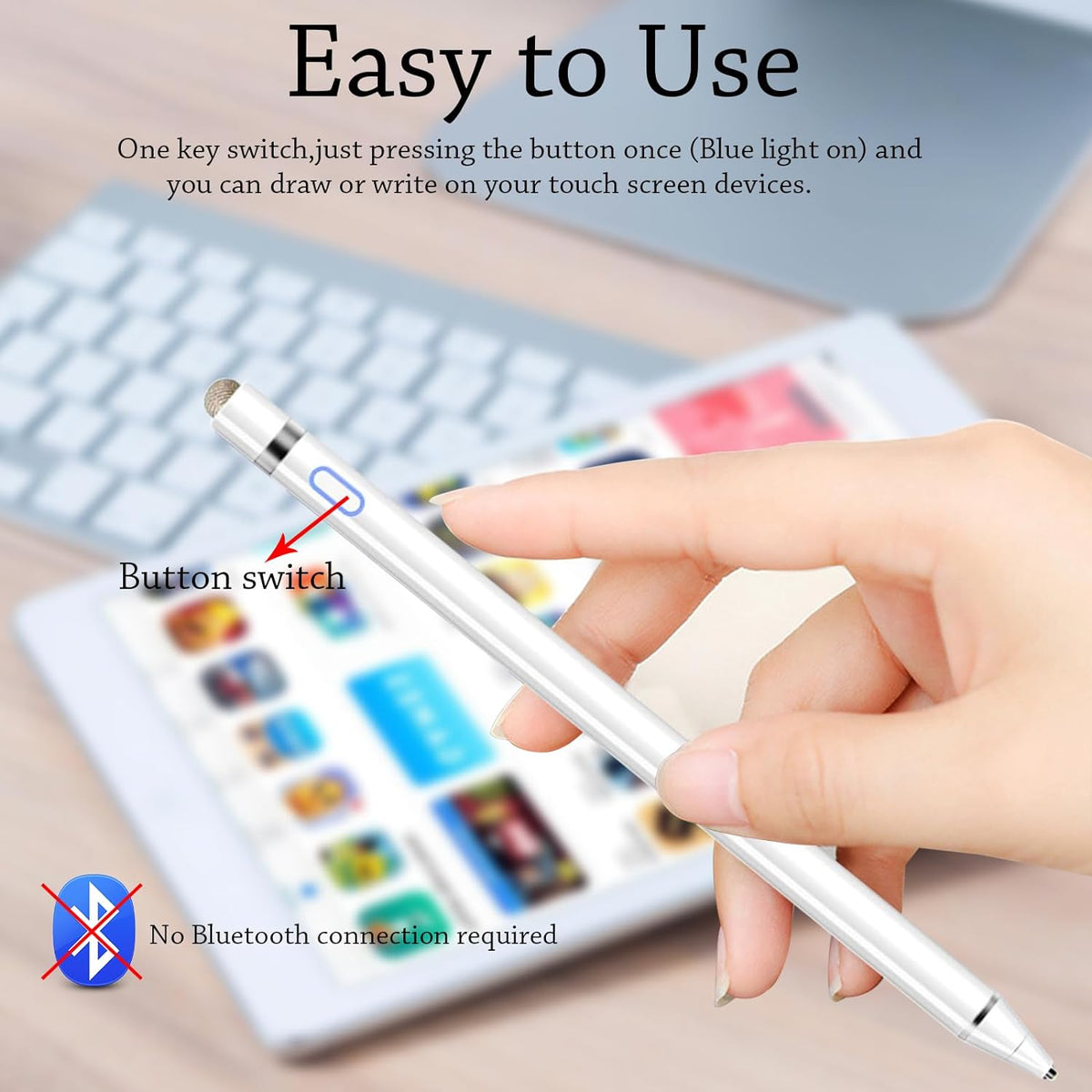 DOGAIN Stylus Pen for iPad and Touchscreens - Active Digital Fine Point Pencil with Dual Touch Function - Compatible with iPad Pro/Air/Mini, iPhone, Samsung, iOS, Android - White