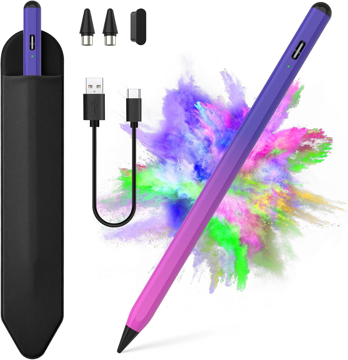 Stylus Pen for iOS&Android Touch Screens, Active Pencil for Samsung, Smart Digital Stylus Pens for Lenovo/Huawei/Vivo/Mi Tablets, iPhone/Google Pixel Smart Phones Drawing&Writing (Purple Rose Red)