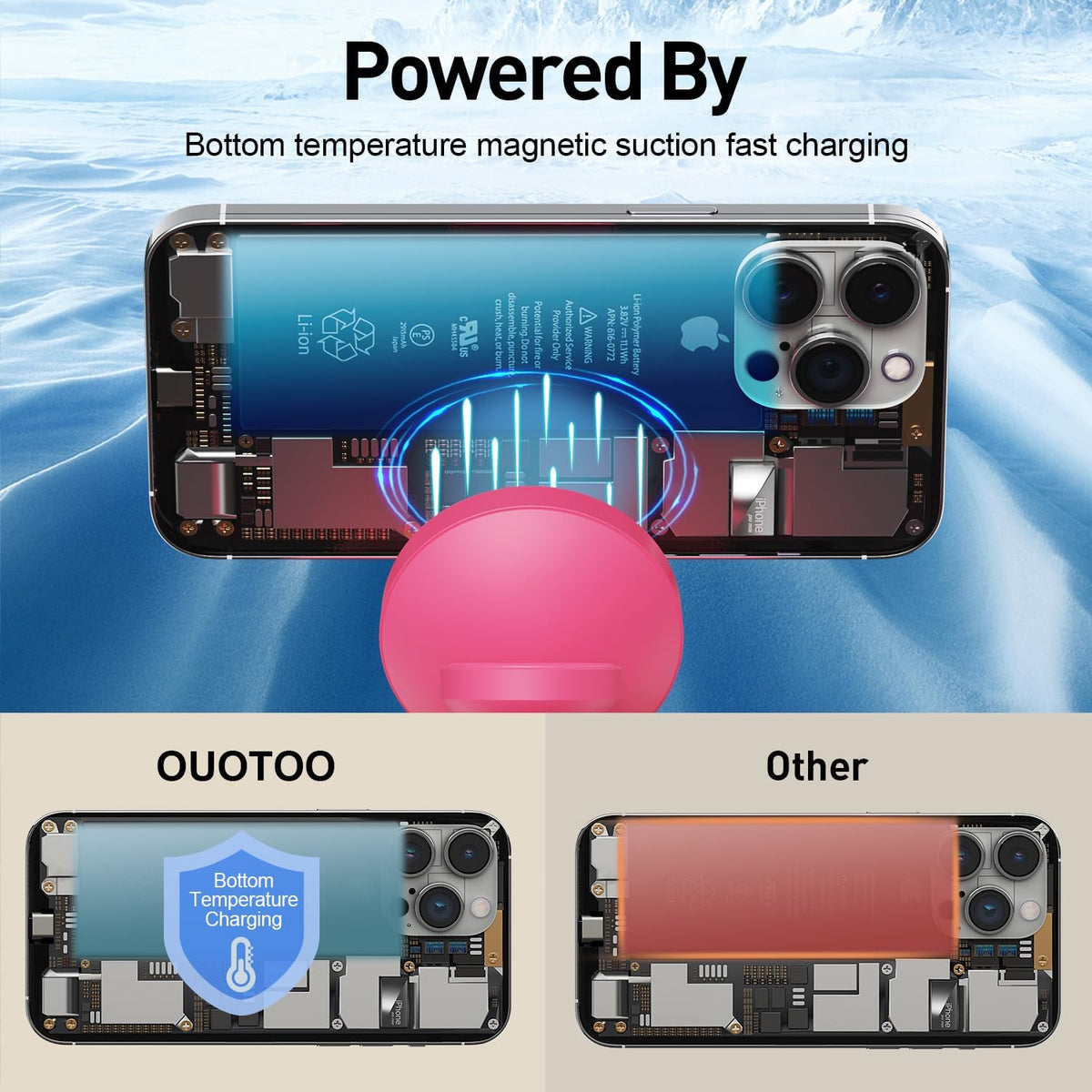 3 in 1 Charging Station Compatible with Mag-Safe Charger Wireless Charger Stand for iPhone 16 15 14 13 12 Series Wireless Charging Station for AirPods Wireless Charging Stand for iWatch Series (Red)