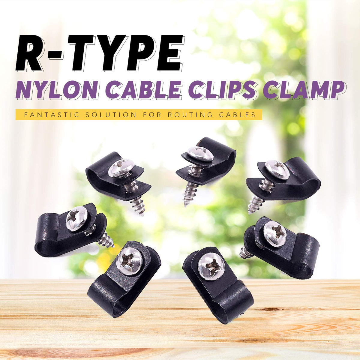 Swpeet 120 Pack Black 1/4 Inch Nylon Plastic R-Type Cable Clips Clamp Kit, Nylon Screw Mounting Cord Fastener Clips with 120 Pack Screws for Wire Management (1/4 Inch, Black)