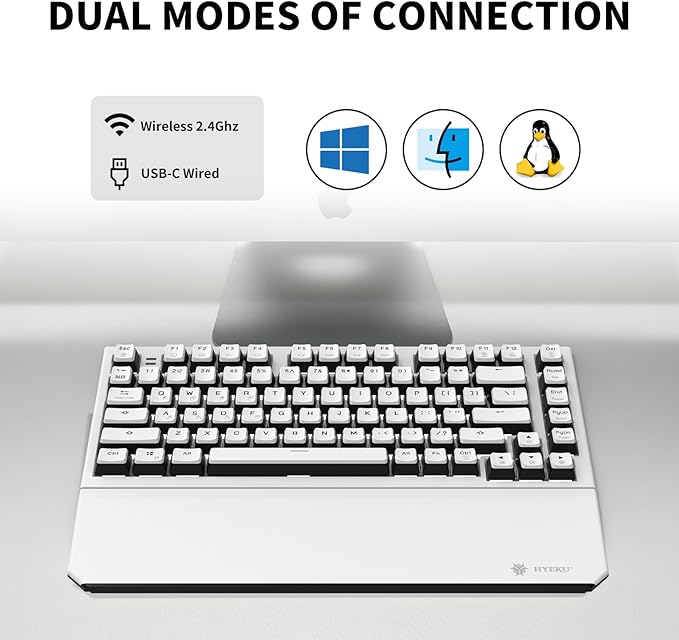 Hexgears X2 TKL Wireless Mechanical Gaming Keyboard with Magnetic Wrist Rest Dual-Mode 2.4GHz/USB-C Ergonomic Keyboard Pre-lubed Linear Switches White LED Backlit Computer Gaming Keyboards