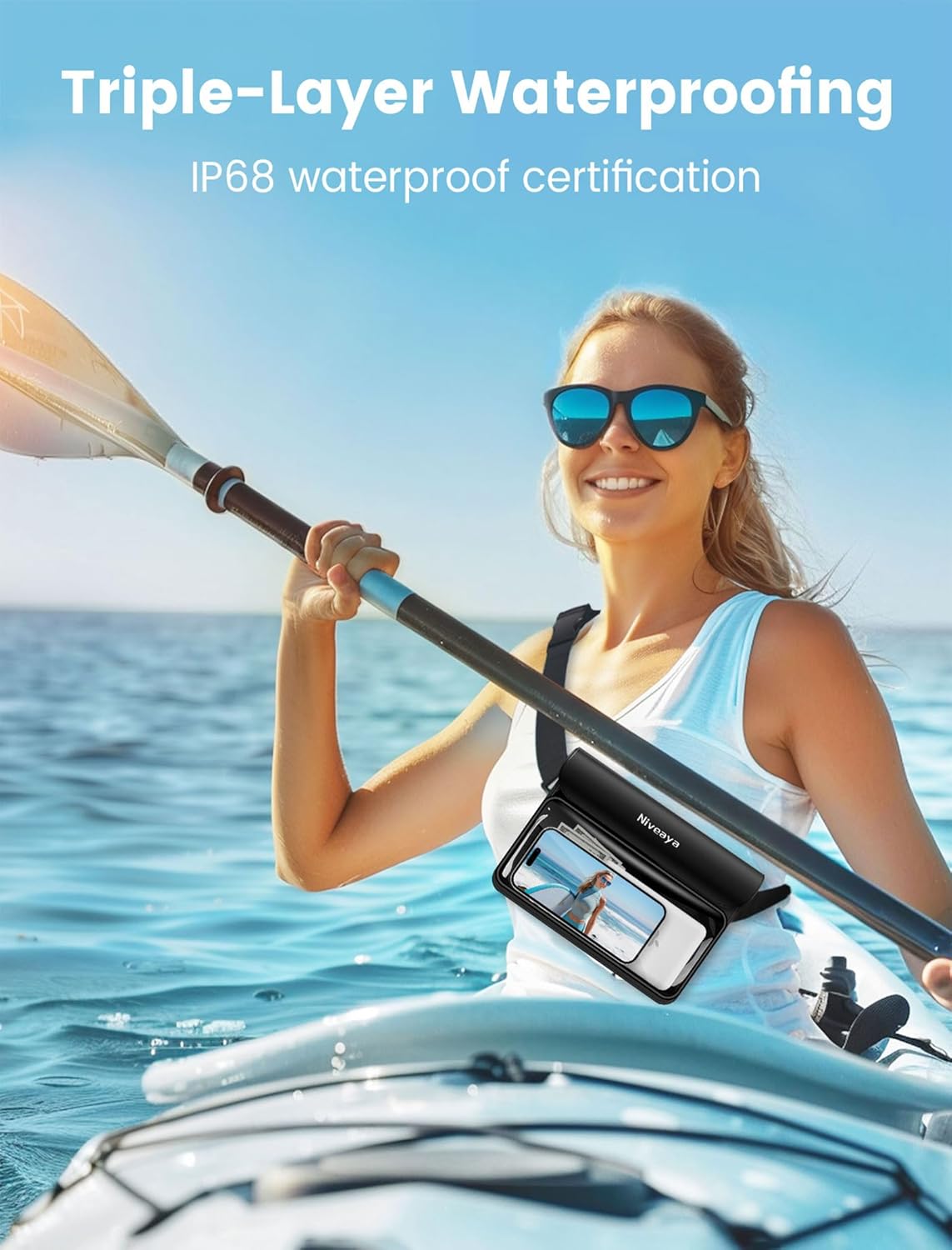 Niveaya IP68 Waterproof Fanny Pack - 2 Pack, Floating Dry Bag Pouch, Phone Waterproof Waist Pouch Dry Bag, Beach, Kayaking, Swimming, Boat Essentials, for iPhone 16/15/14/13/12 Pro Max up to 9.5"