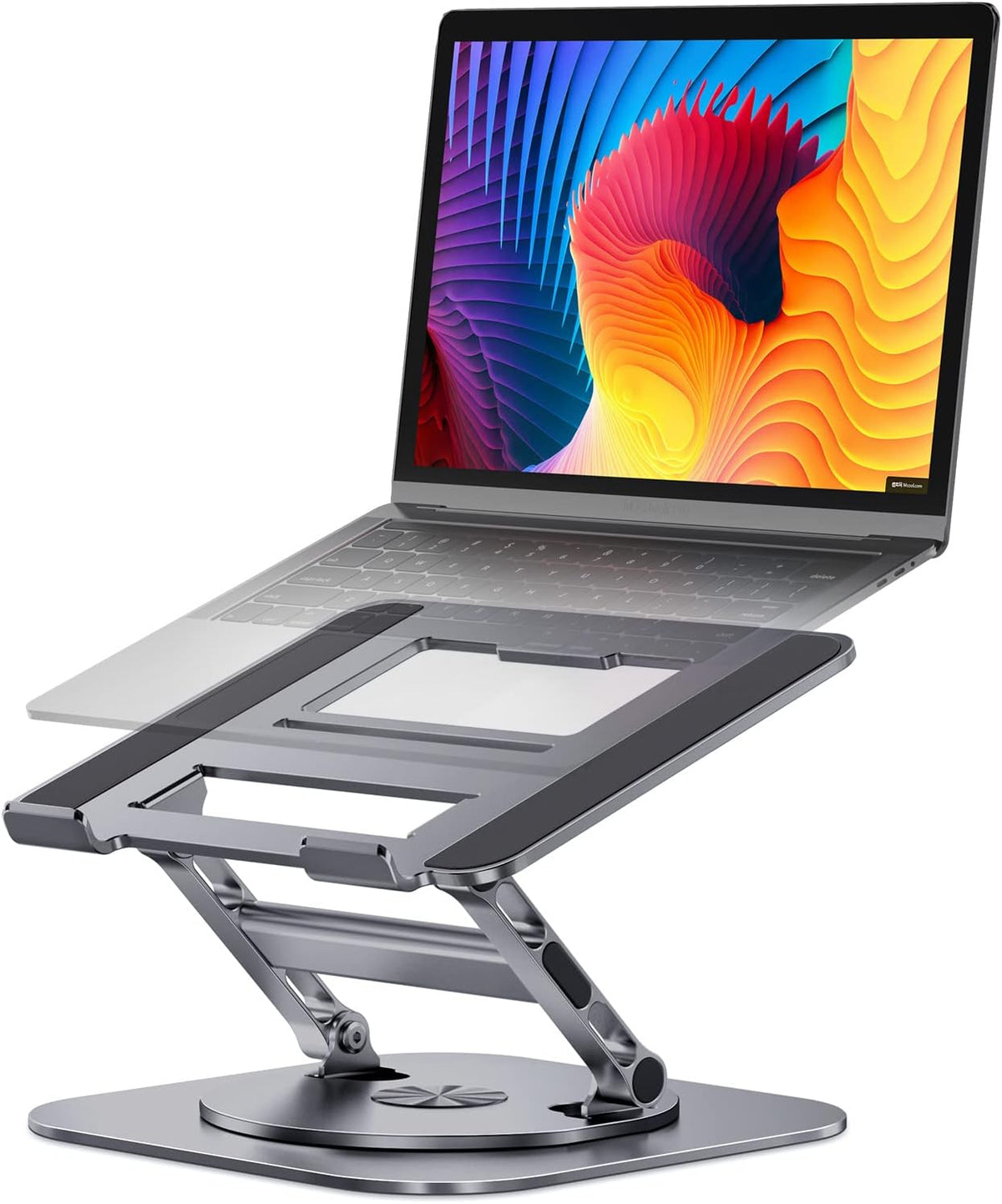 Adjustable Laptop Stand with 360 Rotating Base, Stable Computer Stand for Laptop Ergonimic Foldable Laptop Riser for Desk Compatible with MacBook Pro/Air Notebook up to 16 Inches, Grey