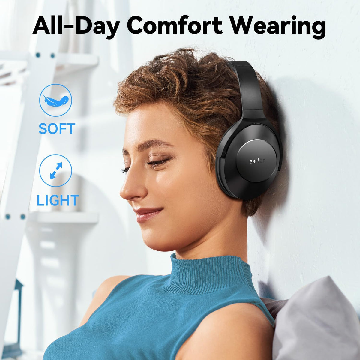 EarFun Wave Life Hybrid Active Noise Cancelling Headphones, Wireless Over Ear Bluetooth 5.4 Headphones, 4 Mics AI Clear Call, Deep Bass, 60H Playtime, Comfortable Fit, Custom EQ, Multipoint Connection