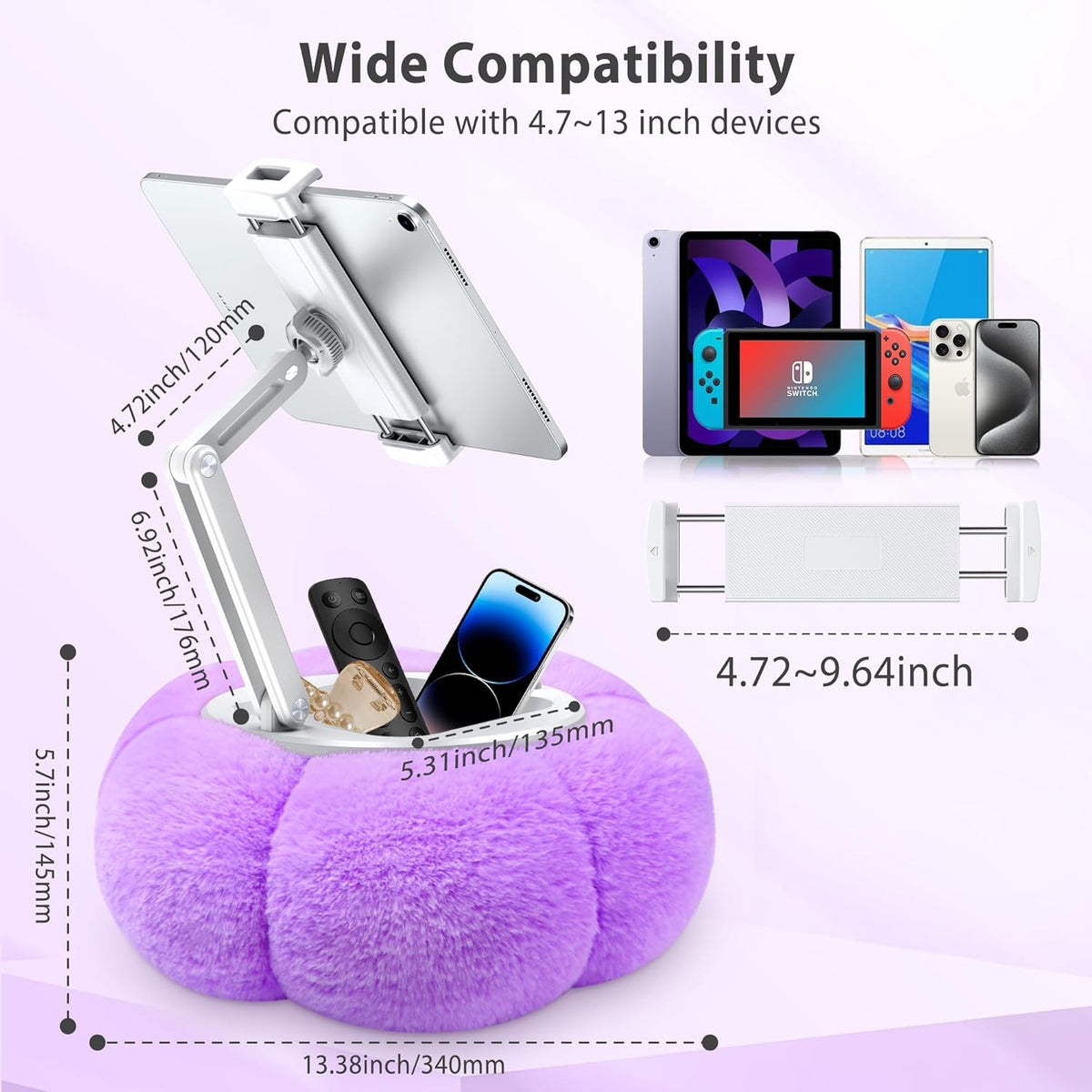 CreaDream Pumpkin Tablet Pillow Stand Holder for Kindle iPad, Adjustable Phone Pillow Stand for Lap Bed with Detachable Snack Bowl, Compatible with 4.7"-13" Tablet, iPad, iPhone, Samsung Tabs, Kindle