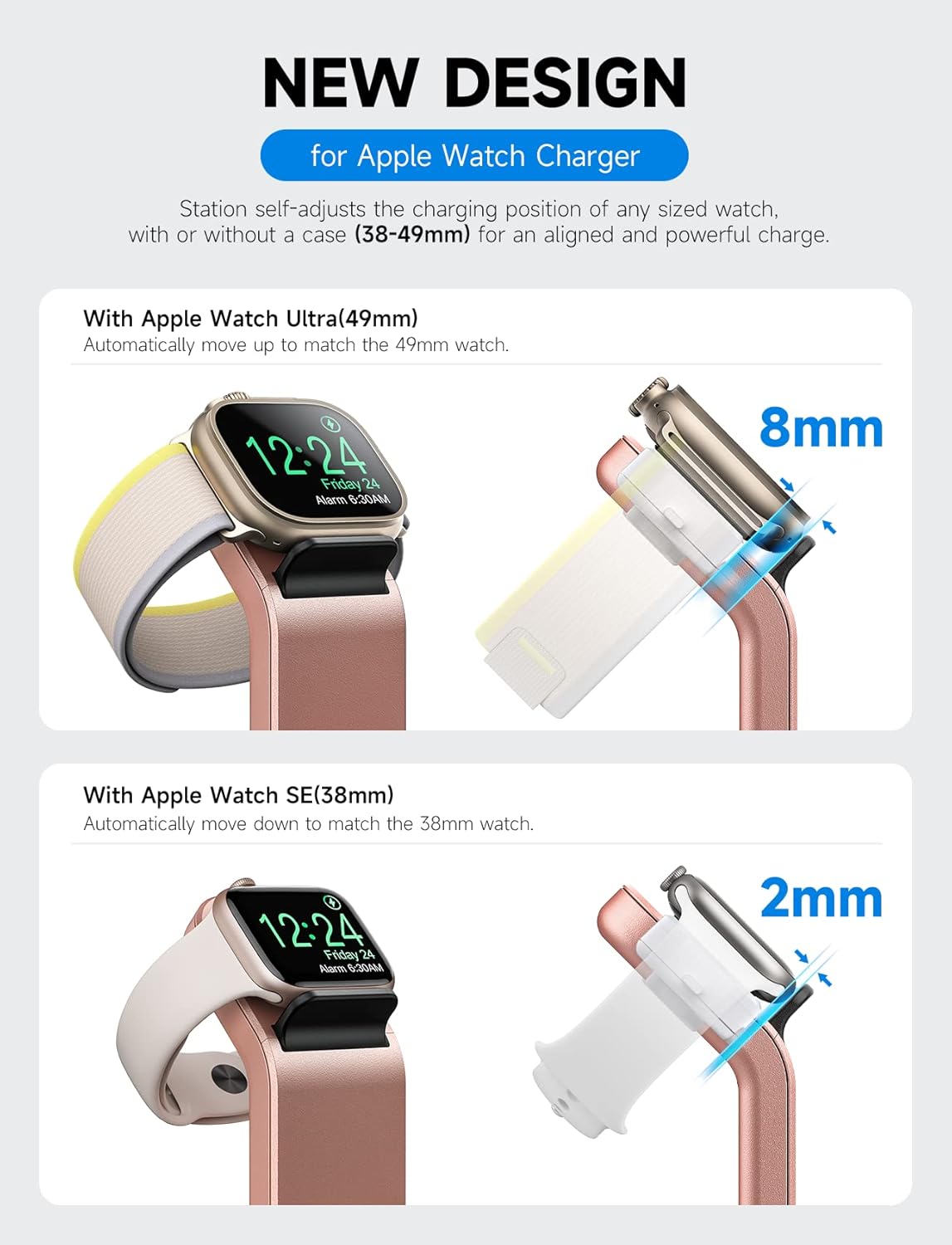 Wireless Charging Station 3 in 1 RJR Compatible with Apple Devices, Charging Dock for iWatch, Built-in Wireless Charger Stand for iPhone Series AirPods Gifts (with 18W Adapter) Rose Gold