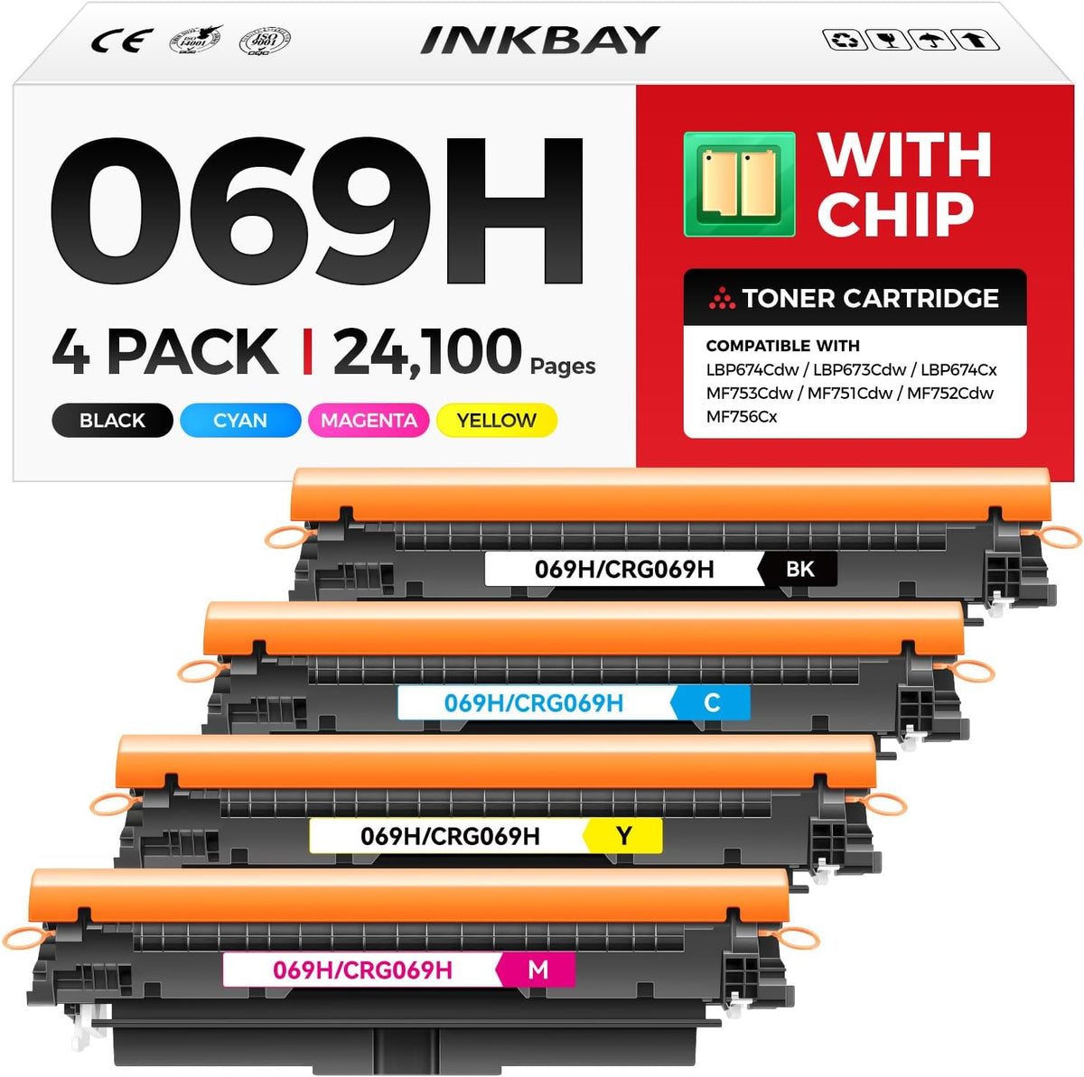069H 069 Toner Cartridge Set MF753Cdw Compatible Replacement for Canon MF753Cdw Toner Cartridges 069H for Canon imageCLASS MF 753Cdw MF751Cdw LBP674Cdw Printer Ink Black Cyan Yellow Magenta 4 Pack