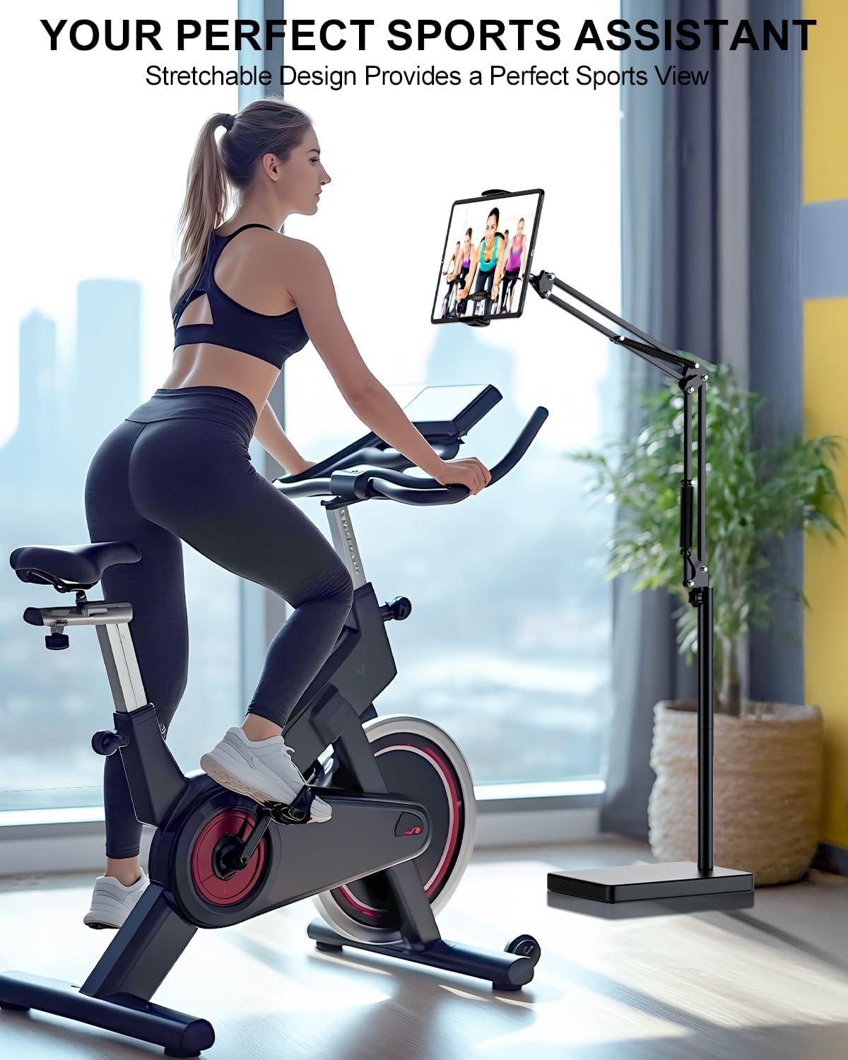 Tablet Floor Stand with 11lb Stable Base & Desk Clamp, Adjustable Height Stretchable Arm Swivel Dual Holder, Compatible with iPhone, iPad Pro Air Mini, Galaxy Tab, Kindle, Phones (4.5''-13'')