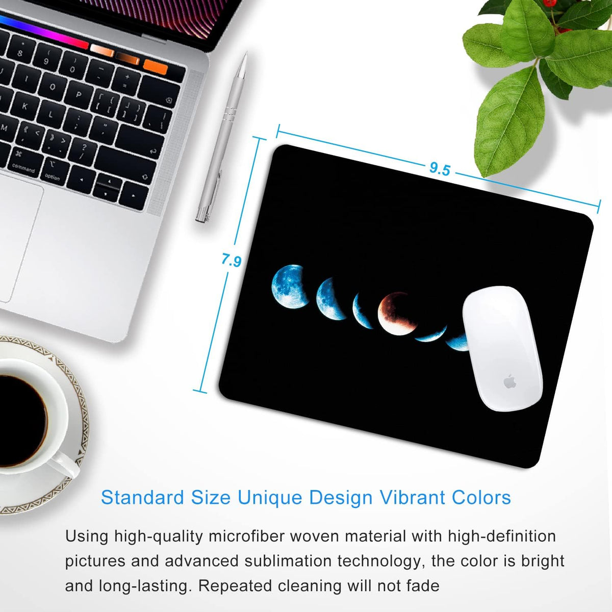 Starry Moon Mouse Pad Personalized Moon Phase Design Computer Laptop Non-Slip Rubber Mousepad 9.5x7.9 Inch
