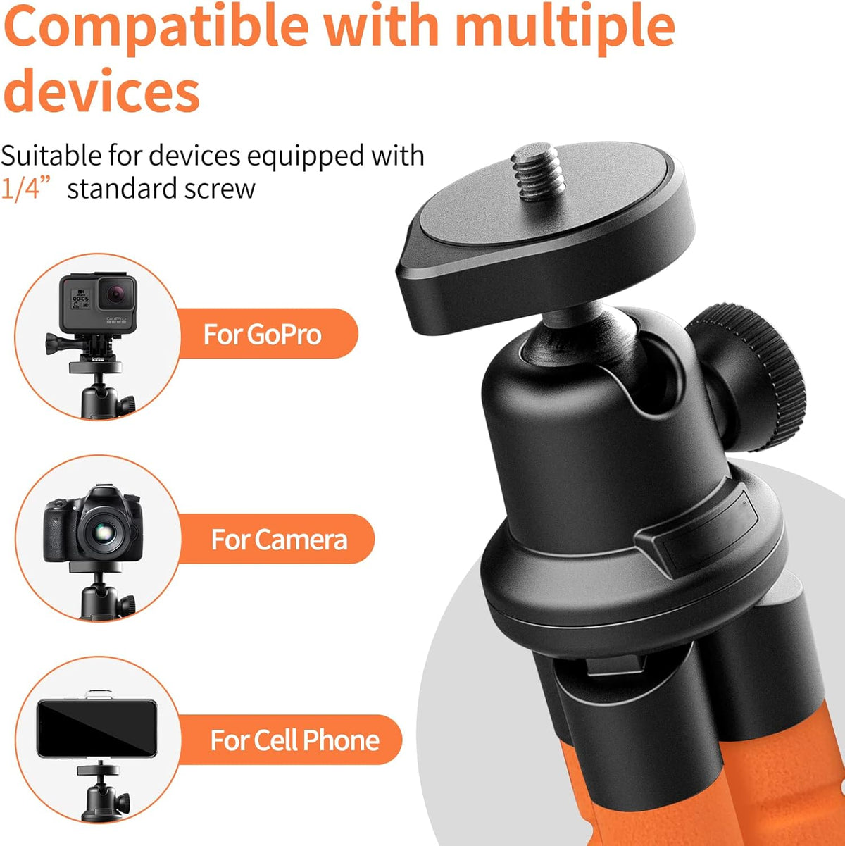 Aureday Phone Tripod, Flexible Tripod for iPhone and Android, Portable with Wireless Remote and Clip for Video Recording/Vlogging/Selfie (Orange)