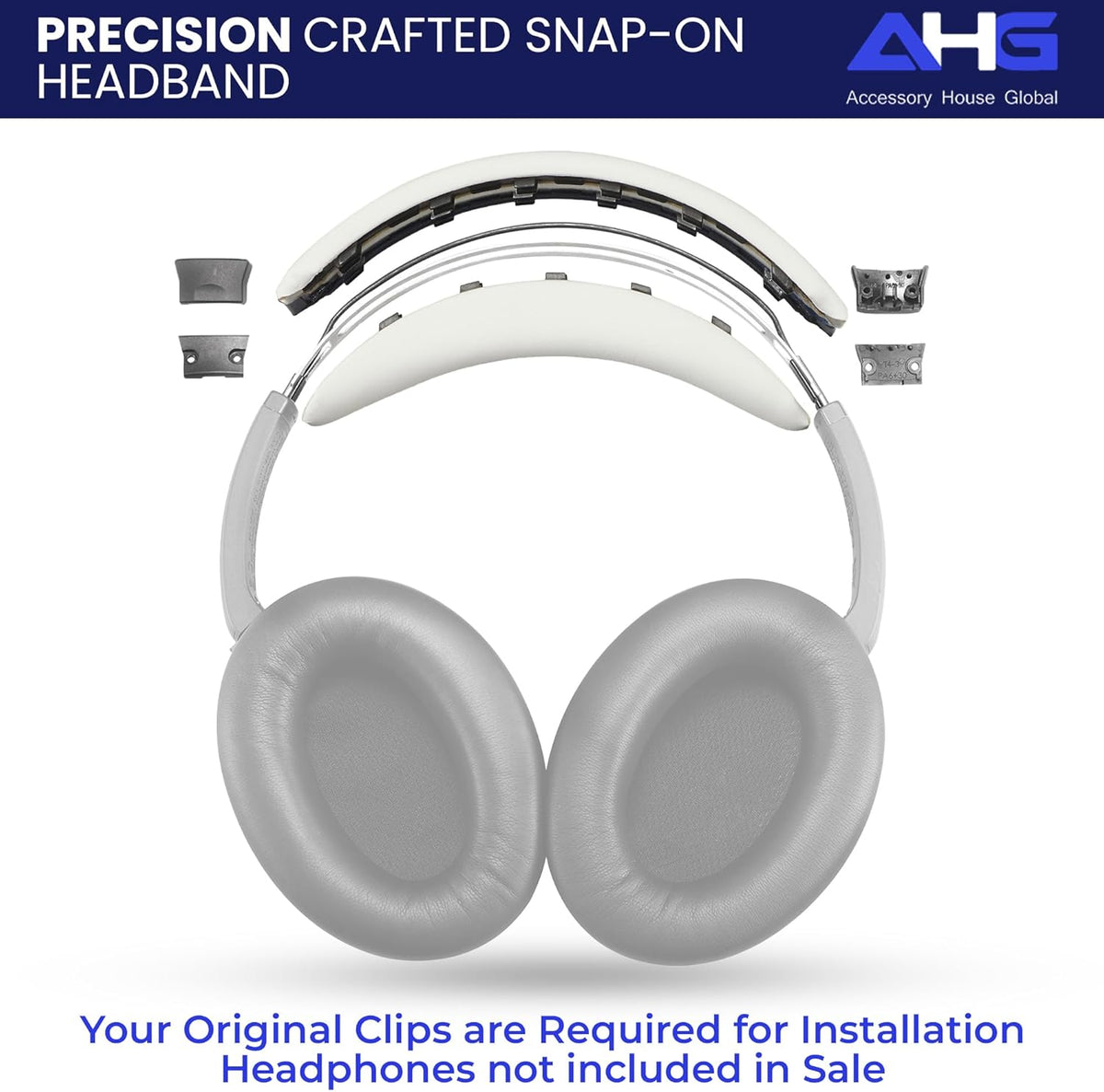 QC35 ii / QC35 Headband pad Cushion Cover. Compatible with Bose QuietComfort 35 / QC35 II Headphones (White). Easy Clip on Design | Premium PU | FlexiSoft High-Density Foam