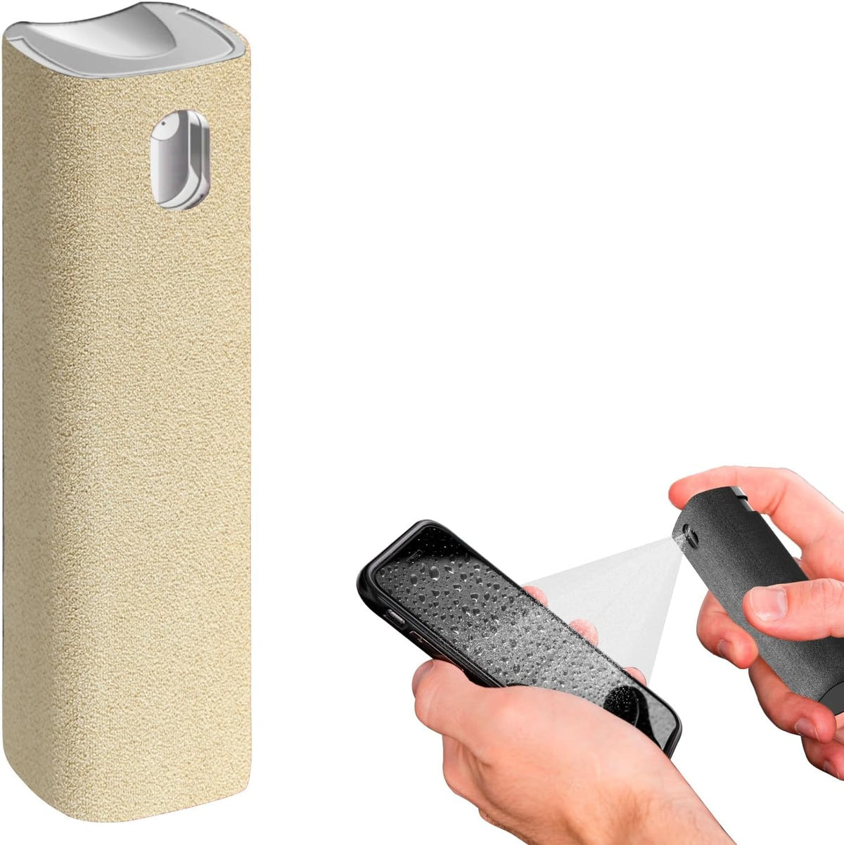 Mini Screen Cleaner Spray – Finger Proof Screen Cleaner for Smartphones, iPads, MacBooks, Laptops, Car Screens, Touchscreens – 3in1 Mist Cleaner, Microfiber Cloth and Protective Cover (Cream)