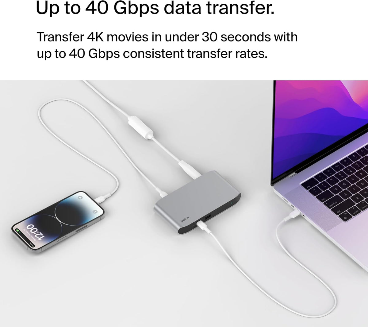 Belkin Connect Thunderbolt 4 Docking Station, 5-in-1 USB-C Multiport Core Hub w/ 96W Power Delivery for Mac, Windows, Single 8K or Dual 4K Display, Thunderbolt 4 Cable & Power Supply Included