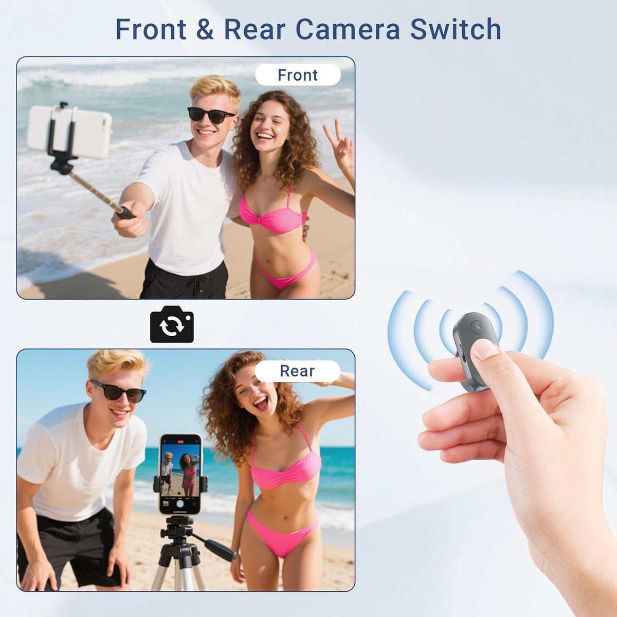 Phone Camera Ring Remote Control with Zoom in/Out, Rechargeable Shutter with Front/Rear Camera Switch for iPhone Android iPad, Hands Free Remote Ring for Photo & Video Recording Content Creator
