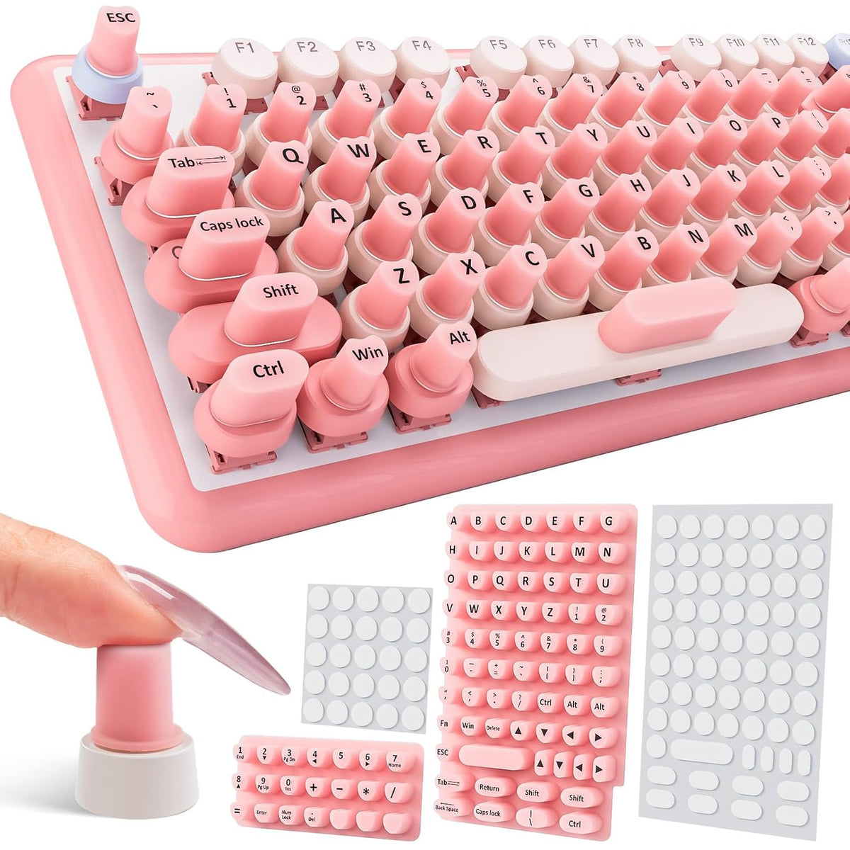 91PCS Udefineit Long Nails Keyboard Stickers, Self-Adhesive Keyboard Bubbles for Long Nails Typing and Gaming